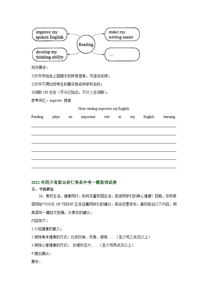 四川省眉山市仁寿县2022-2024年中考一模英语试题汇编：书面表达02