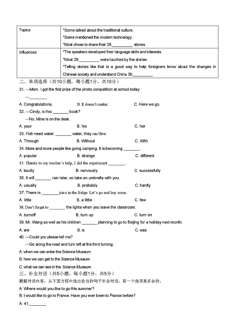2024年广西南宁市初中毕业班英语适应性测试题（含笔试答案）第3页