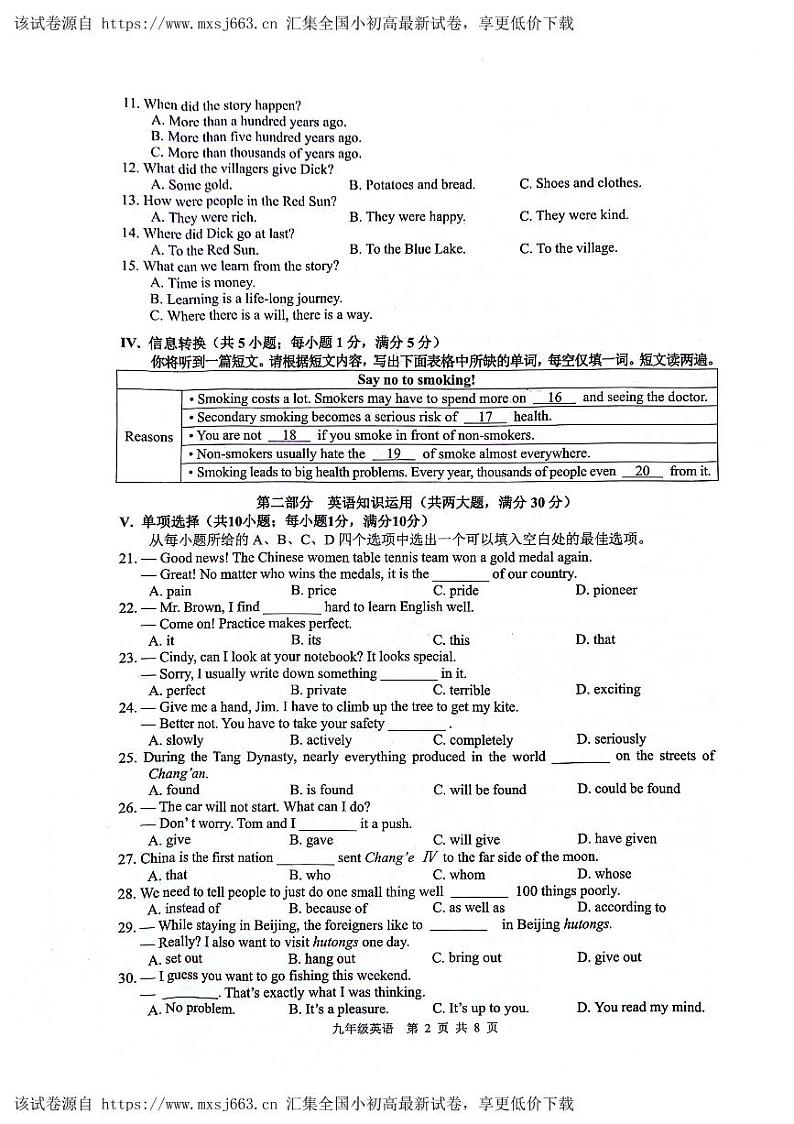 74，2024年安徽省合肥市肥西县中考一模英语试题02