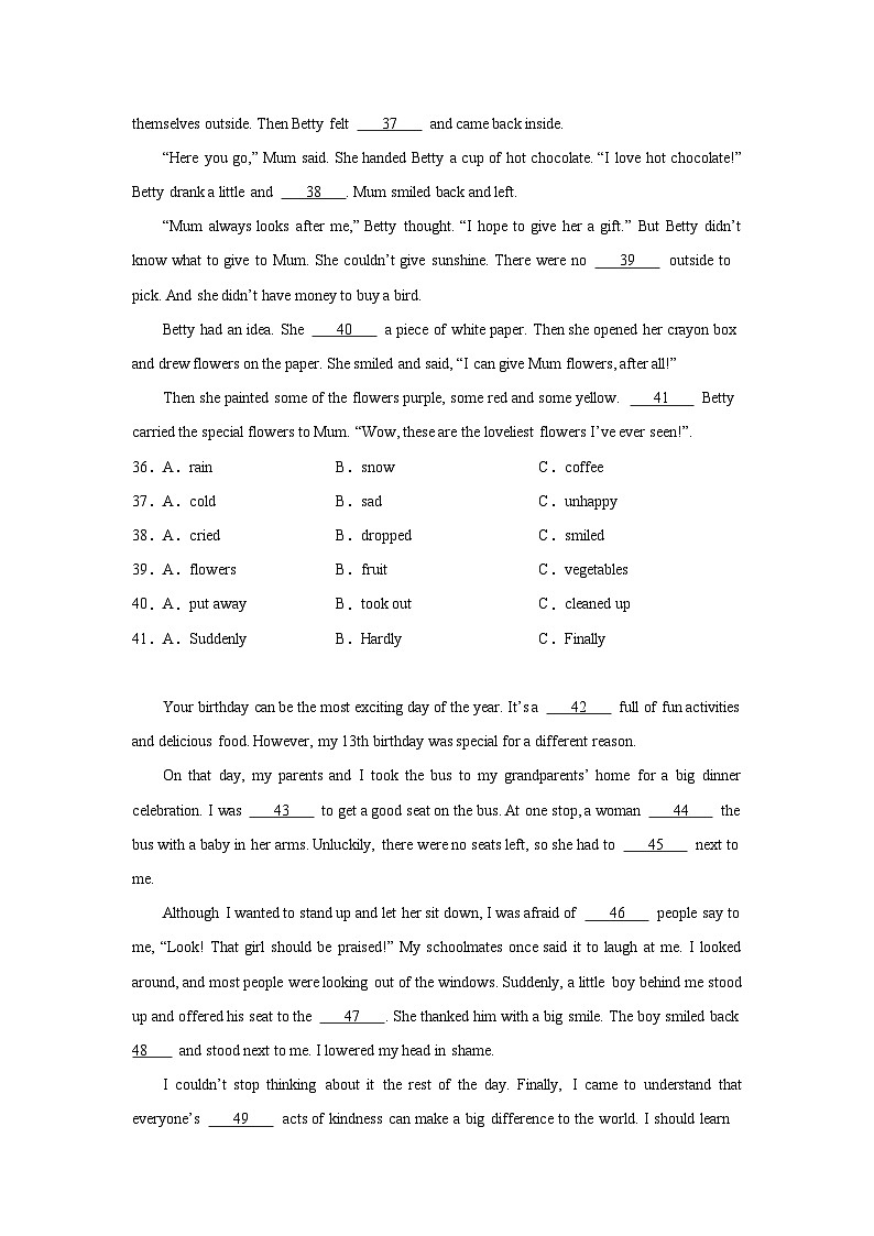 四川省乐山市峨眉山市2022-2024年中考英语二模试题分类汇编：完形填空03