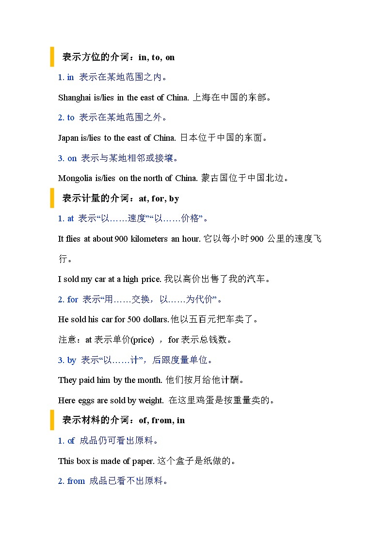 初中英语考试介词知识点归纳01