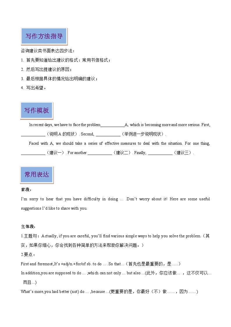03 提纲作文之咨询建议类（原卷版）-2024年中考英语写作常考话题技巧和范文第2页