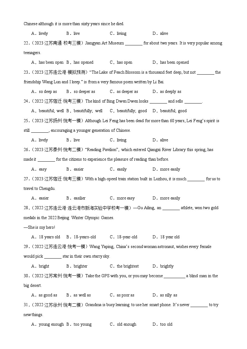 专题11 形容词-备战2024年中考英语常考语法点+题型练习（中考真题+名校最新真题）（江苏专用）第3页