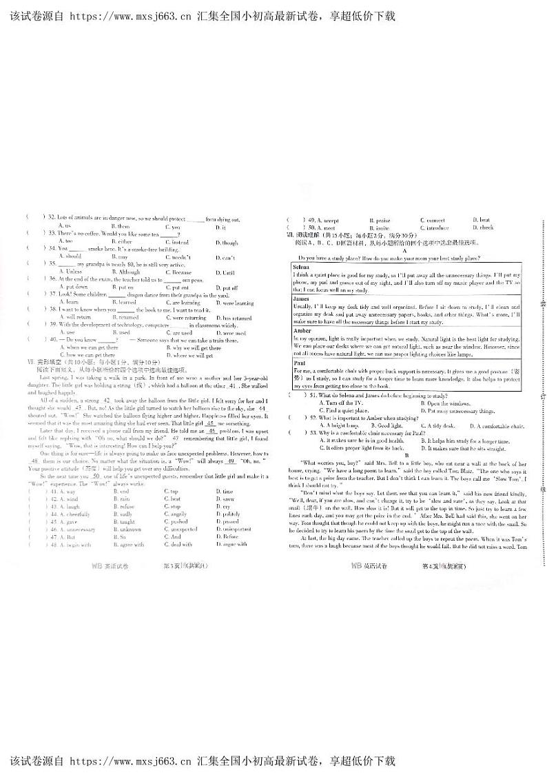 12，河北省邯郸市馆陶县芦里中学魏征中学联考2023-2024学年九年级下学期5月期中考试英语试题02