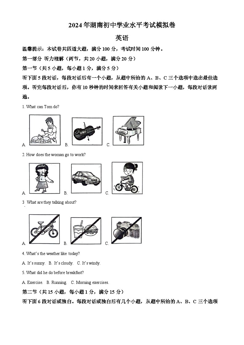 82，2024年湖南省邵阳市邵东市中考模拟英语试题第1页