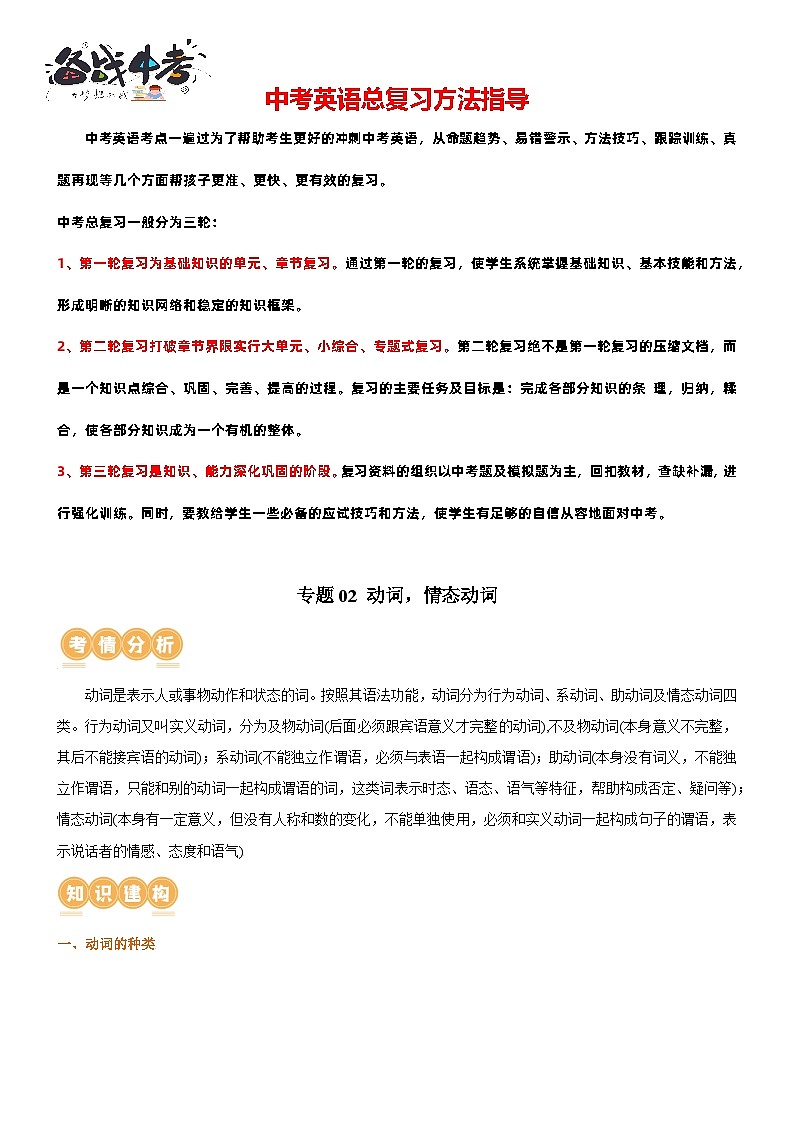 专题02 动词 & 情态动词（讲练）（原卷版）第1页