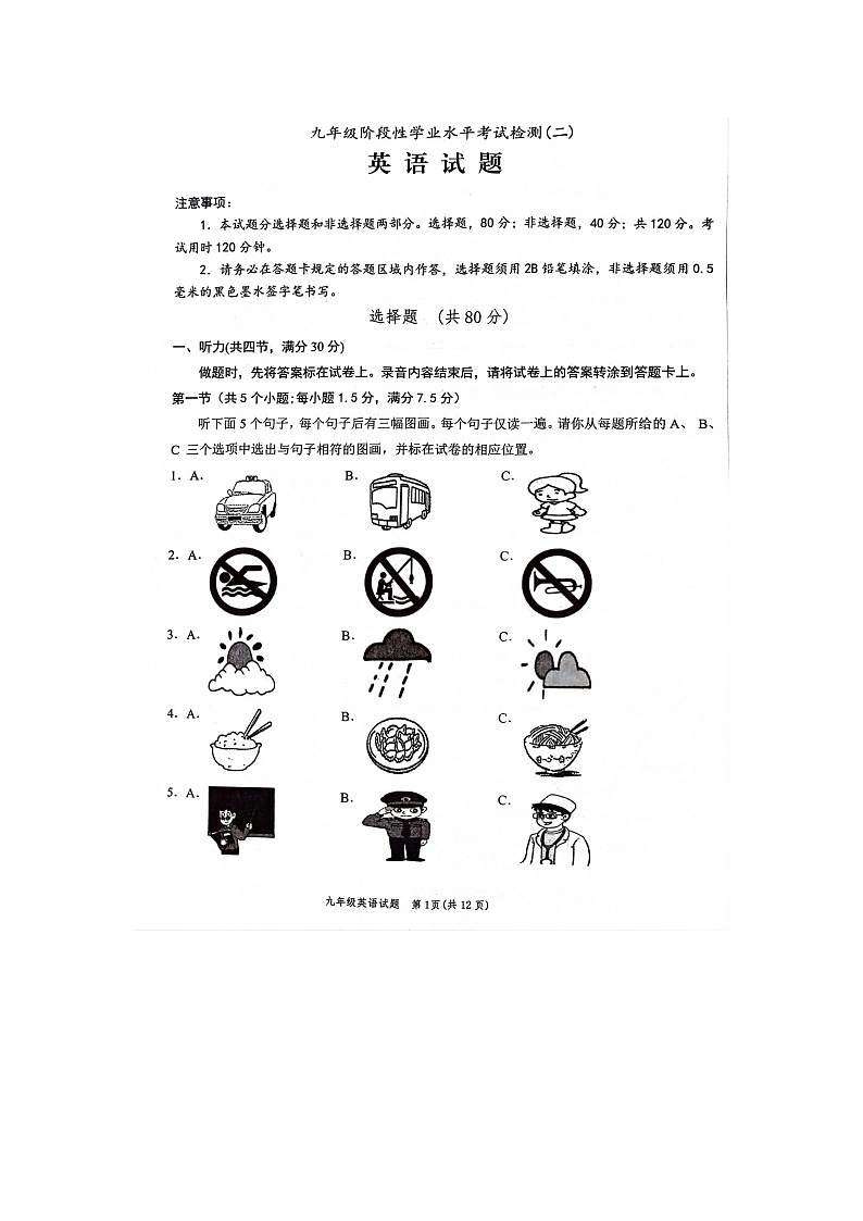 2024年山东省菏泽市鲁西新区中考二模英语试题第1页