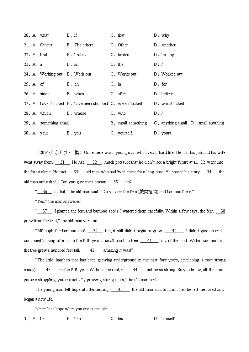 语法选择10篇(名校模拟)-2024年中考英语逆袭冲刺名校模拟真题速递(广州专用)03