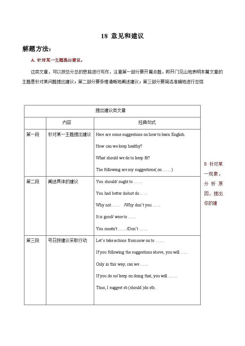 专题18 意见和建议-2024年中考英语写作分类指导(解析版）第1页