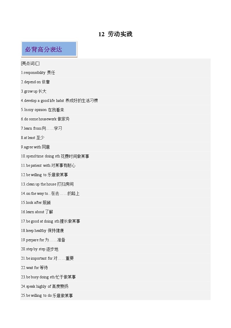 专题12 劳动实践-2024年中考英语作文押题01