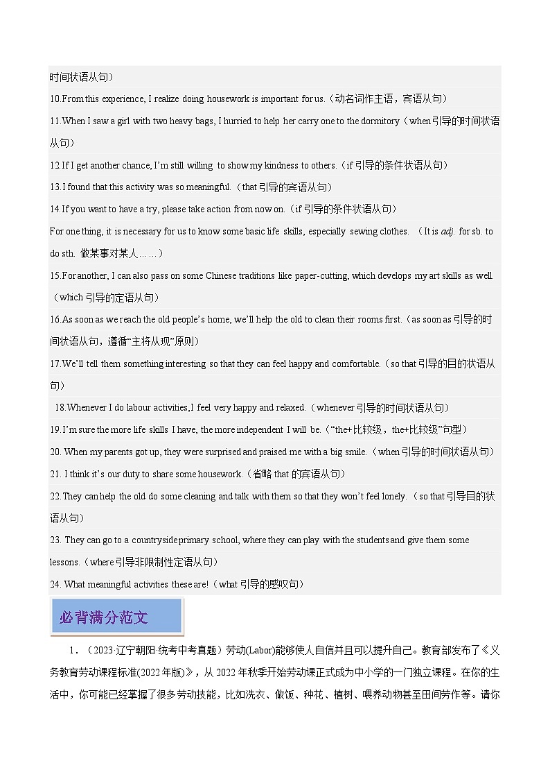 专题12 劳动实践-2024年中考英语作文押题03