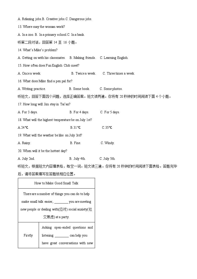 山东省泰安市新泰市2023-2024学年八年级下学期期中英语试题（原卷版）第2页