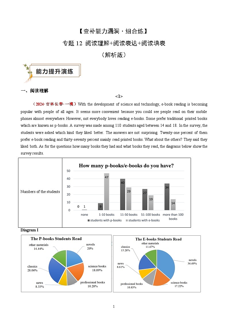 【查补能力漏洞·题型组合练】专题13 阅读理解+阅读表达+阅读填表（解析版）第1页
