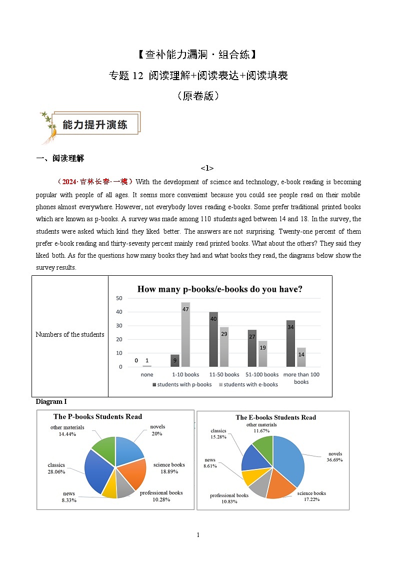 【查补能力漏洞·题型组合练】专题13 阅读理解+阅读表达+阅读填表（原卷版）第1页