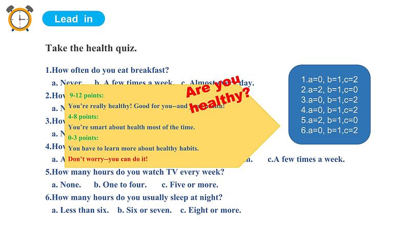 【核心素养目标】人教初中英语八上 Unit 2 How often do you exercise?  Section B 3a-Self check课件04