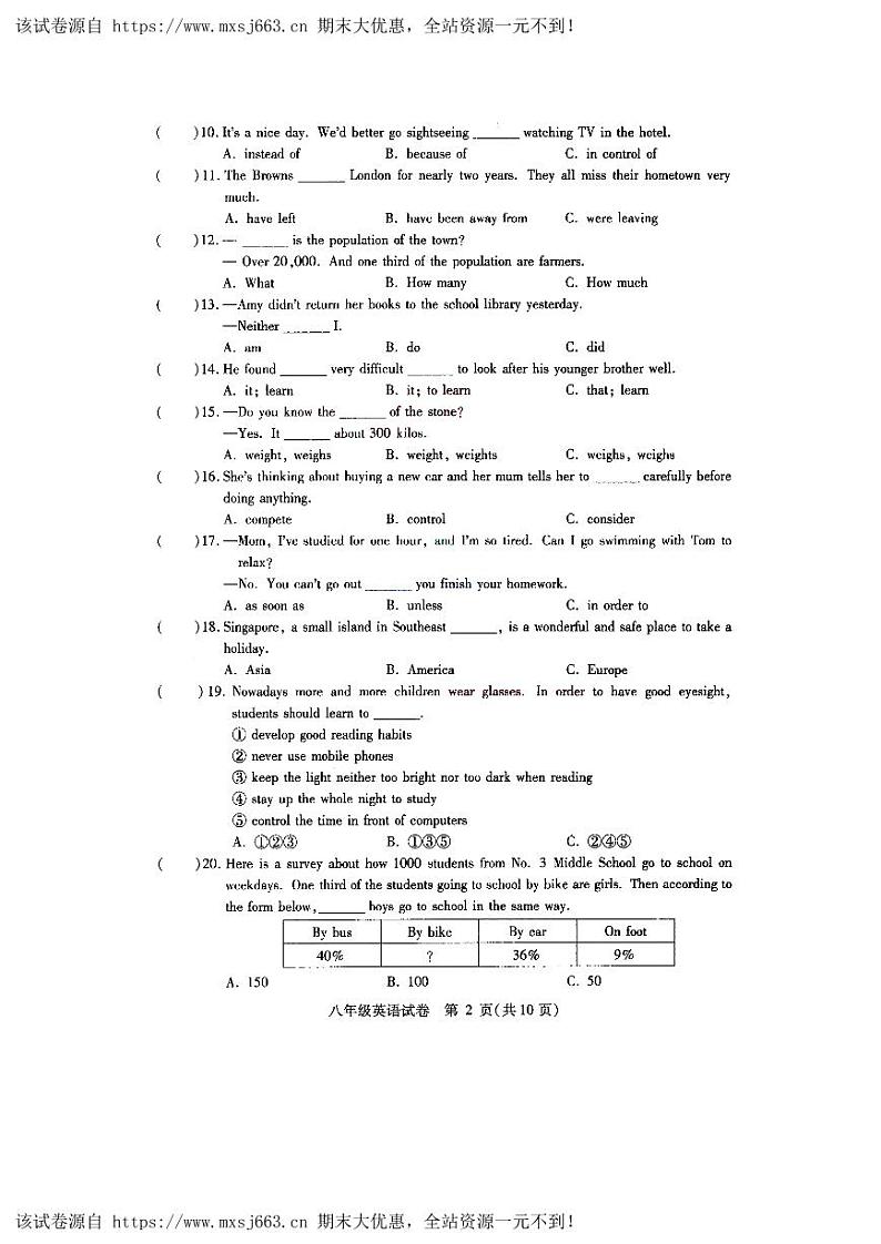 黑龙江省哈尔滨市南岗区2020-2021学年下学期八年级期末调研测试英语试卷（5版）02