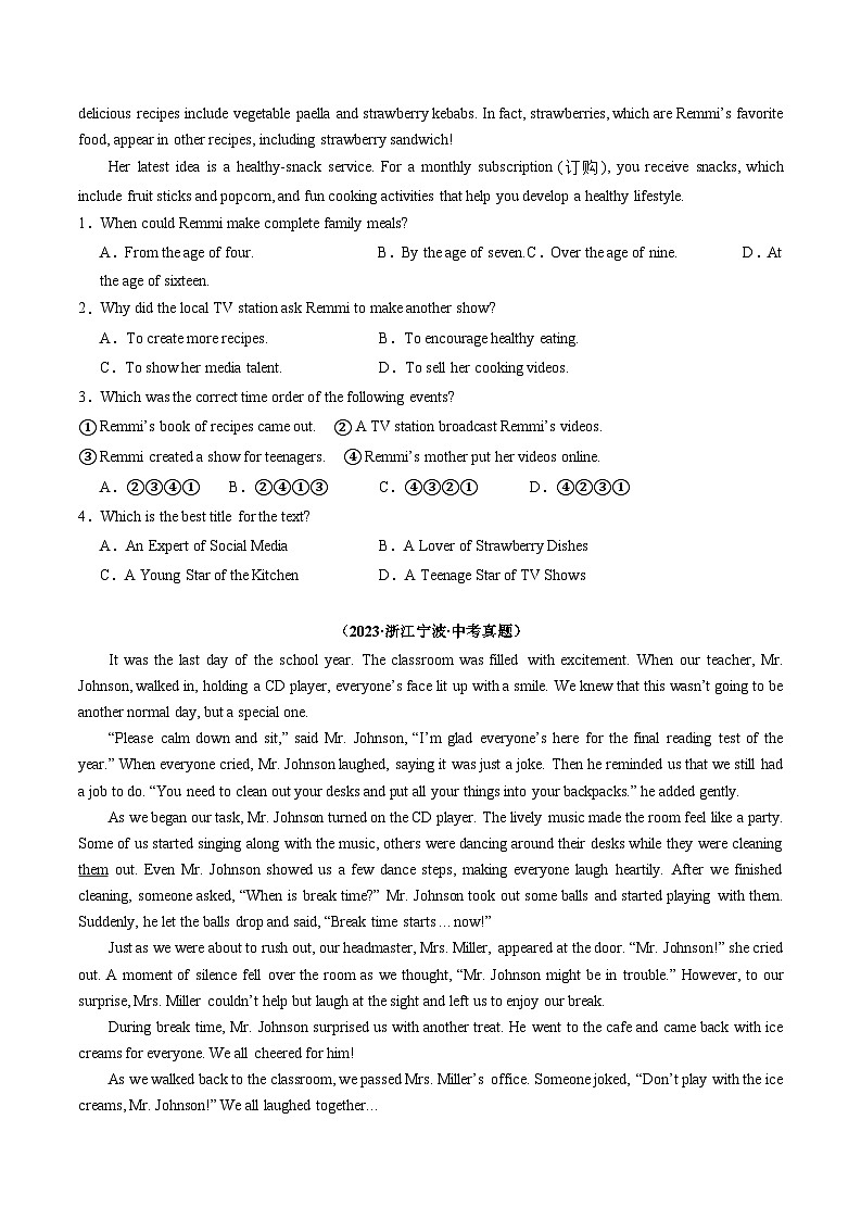 押浙江卷第34-37题 阅读理解（记叙文或说明文）（原卷版+解析版）02