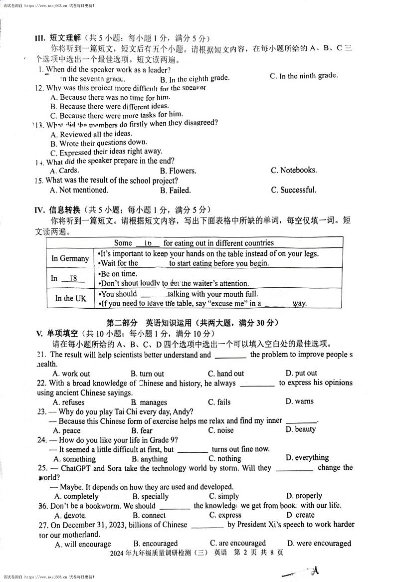 11，2024年安徽省合肥市五十中学西校中考三模英语试题第2页