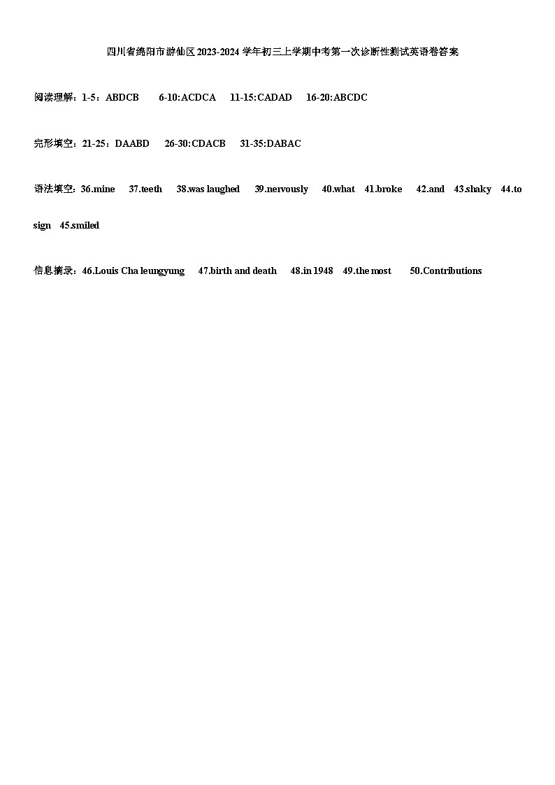 2024年四川省绵阳市游仙区九年级一模英语试题含答案01