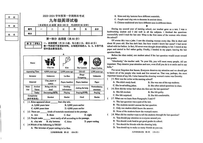 辽宁省朝阳市朝阳县2023-2024学年九年级上学期1月期末英语试题01