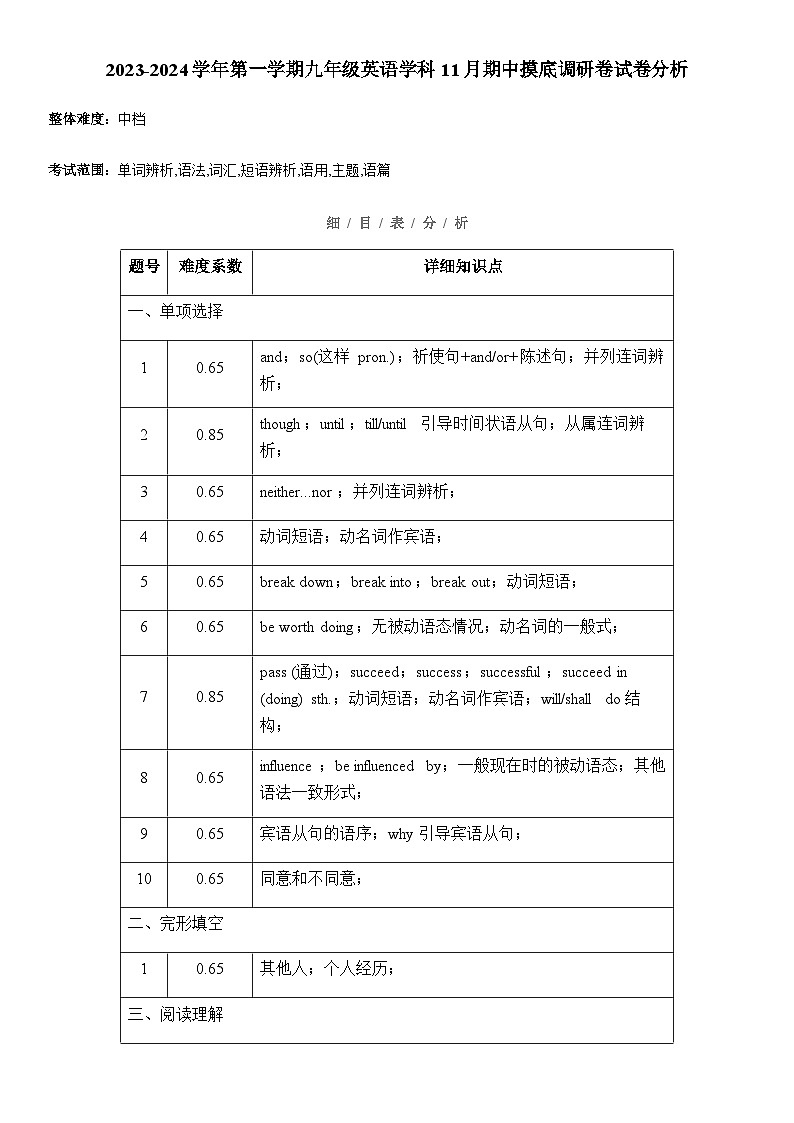 江苏省苏州市2023-2024学年九年级上学期11月期中摸底调研英语试卷含答案03