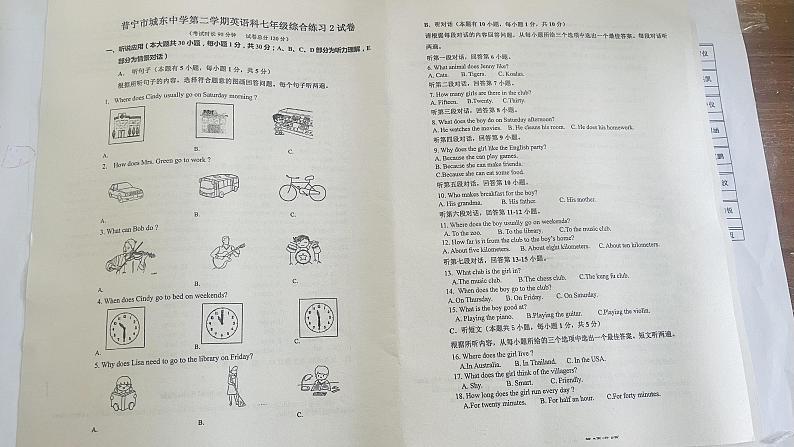 广东省揭阳市普宁市城东中学2023-2024学年七年级下学期5月月考英语试题01