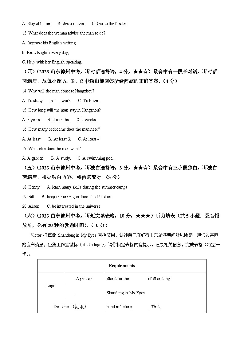 2023年山东省德州市中考英语真题+02
