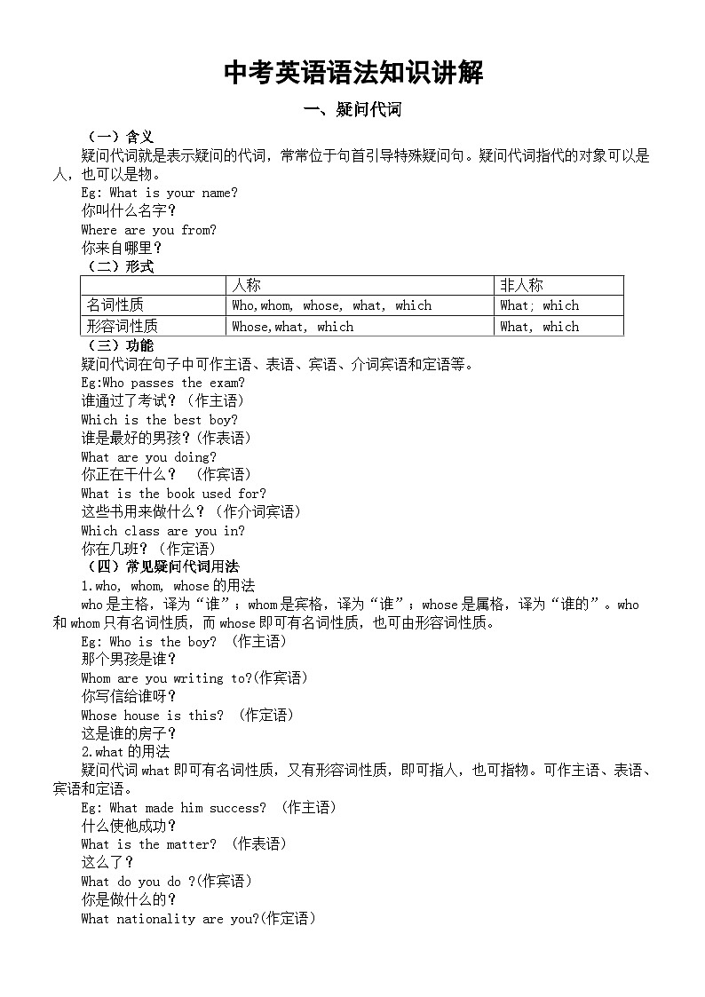 初中英语2024届中考语法知识讲解系列0610（疑问代词+连接代词+关系代词）第1页