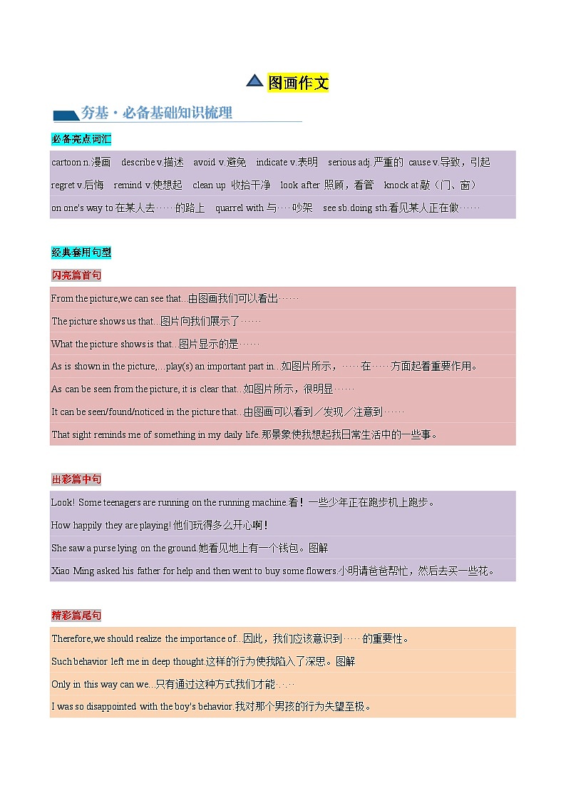 第27讲 书面表达之图画作文（讲义）-2024年中考英语一轮复习讲练测（全国通用）（原卷版）第3页