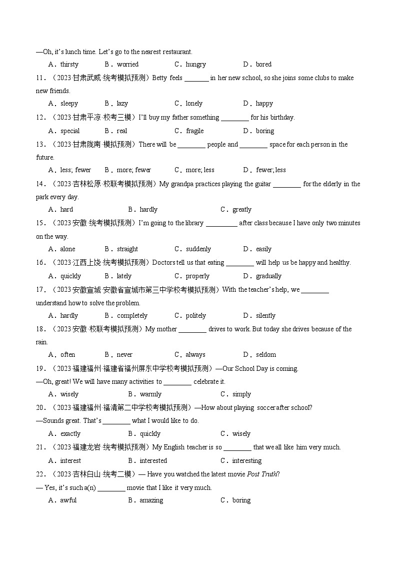 第14讲 形容词、副词（练习）-2024年中考英语一轮复习讲练测（全国通用）（原卷版）第2页