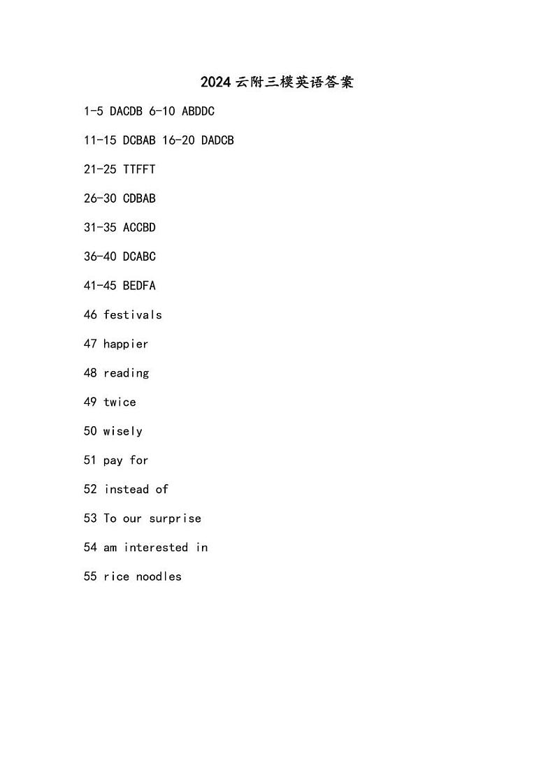 2024云附三模英语答案（非标准）第1页