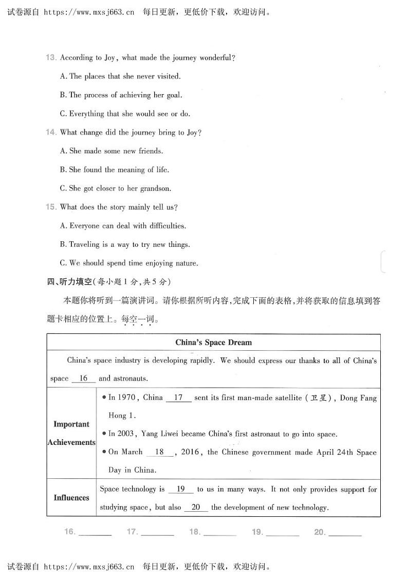 2024年山西省晋城市多校中考三模英语试题03