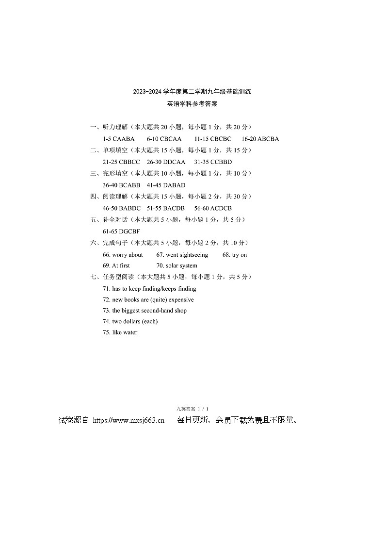 2024年天津市南开区中考三模英语试卷(1)第1页