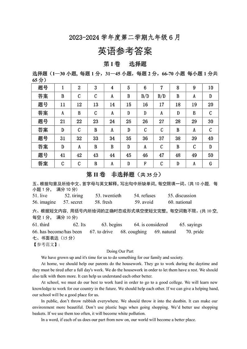 2024年江苏省宿迁市某校联考中考三模英语试题01