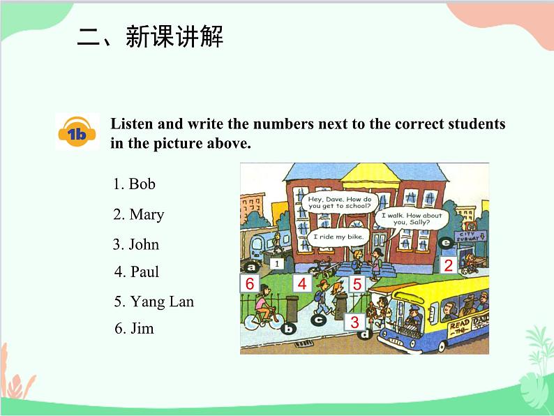 人教新目标版英语七年级下册 Unit 3 How do you get to school？Section A (1a-2e)课件04