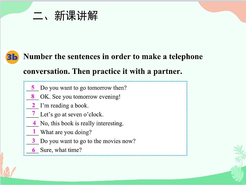 人教新目标版英语七年级下册 Unit 6 I'm watching TV.Section A (3a-3c)课件第5页