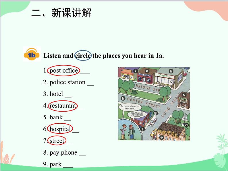 人教新目标版英语七年级下册 Unit 8 Is there a post office near here？Section A (1a-2d)课件04