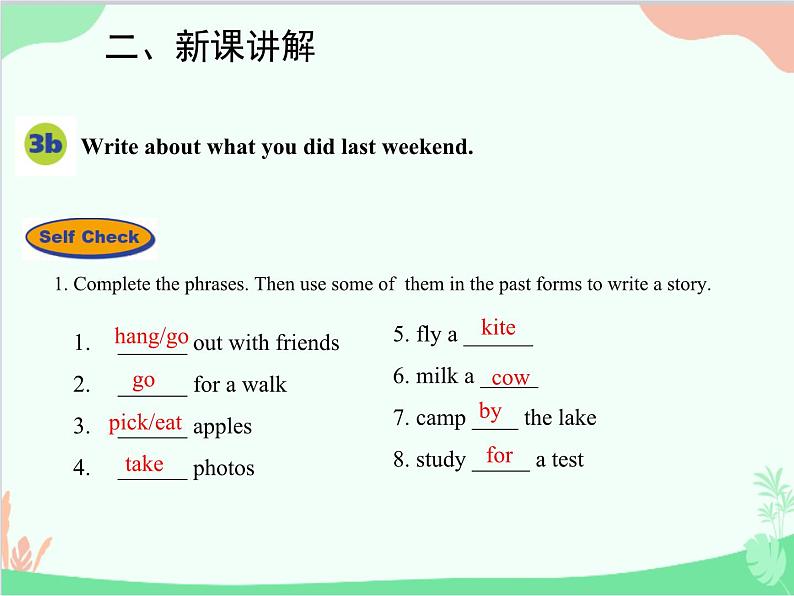 人教新目标版英语七年级下册 Unit 12 What did you do last weekend？Section B (3a-Self Check)课件第6页