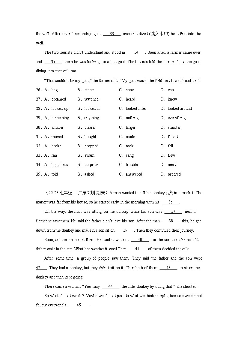 完形填空10篇（各省市期末真题汇编）-英语七年级下册人教新目标Goforit第3页