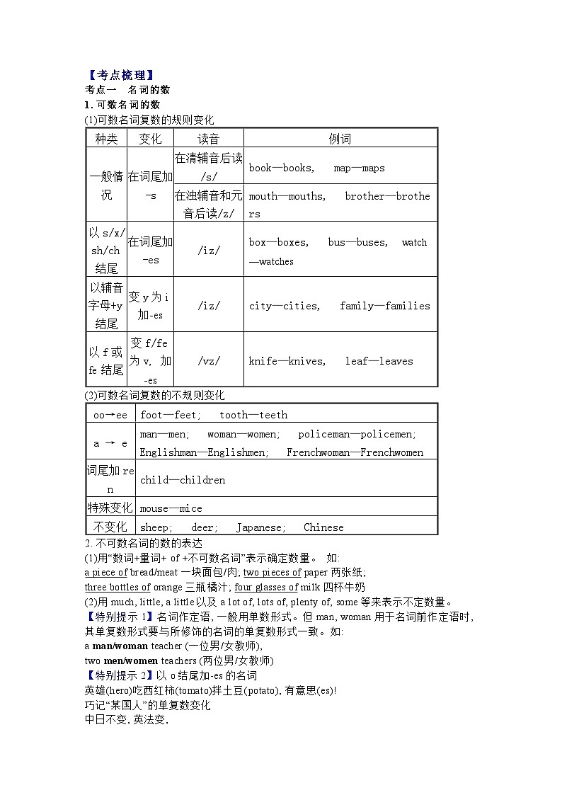 初中英语冲刺-重难考点梳理与提分攻略（名词）第1页