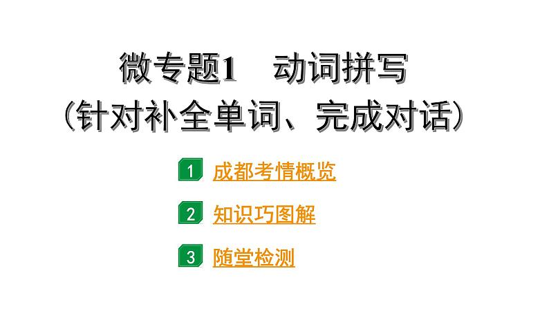 2024成都中考英语二轮复习 微专题1 动词拼写(针对补全单词、完成对话) （课件）第1页