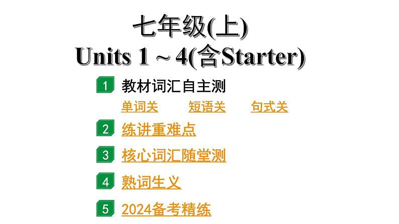 2024广东中考英语二轮复习 教材梳理 七年级（上）Units 1~4（含Starter）（课件）第1页