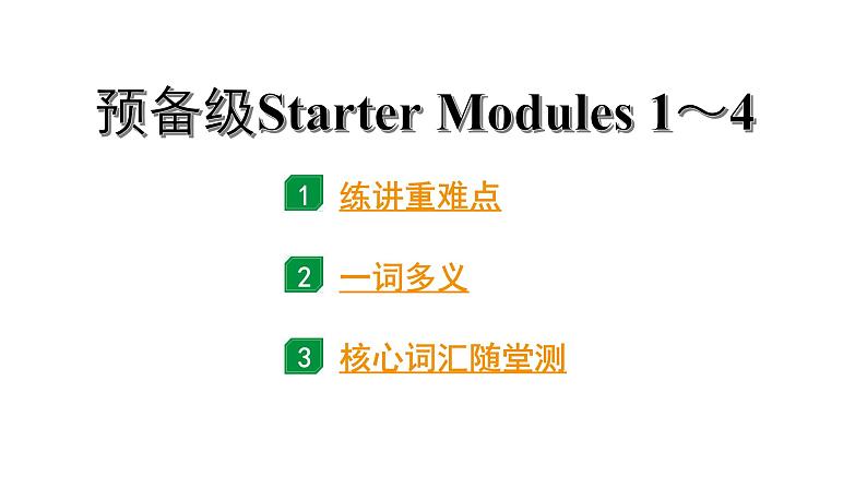 2024广西北部湾经济区中考英语一轮知识点复习 预备级Starter Modules 1～4 （课件）01