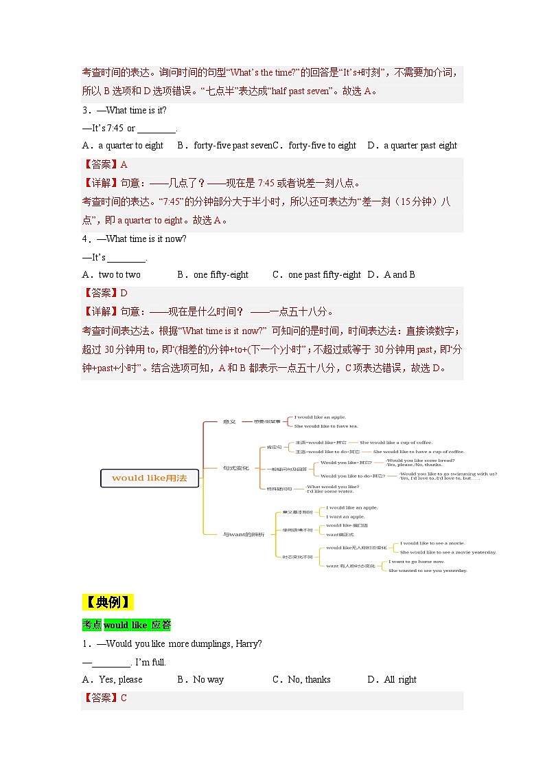 【暑假衔接】第05讲 时间表达法和would like-新八年级英语暑假衔接讲义（人教版）02
