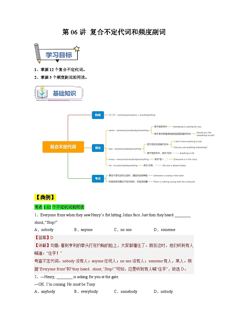 【暑假衔接】第06讲 复合不定代词和频度副词-新八年级英语暑假衔接讲义（人教版）01