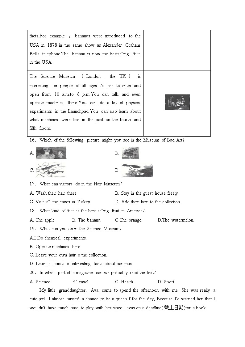 湖北省天门市九校联考2024届九年级下学期中考一模英语试卷(含答案)第3页