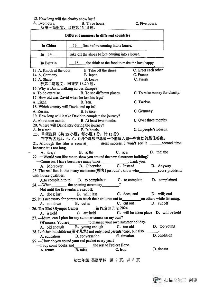 江苏省扬州市梅岭教育集团2023-2024学年八年级下学期6月期末英语试题02