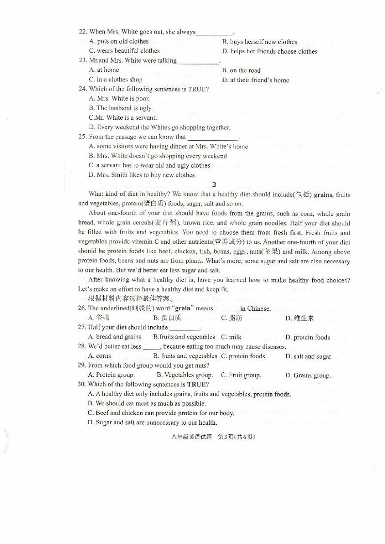 河南省驻马店市平舆县2023-2024学年八年级下学期6月期末英语试题第3页