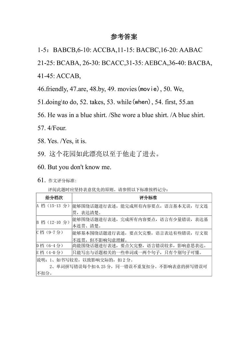 七年级英语答案(1)第1页