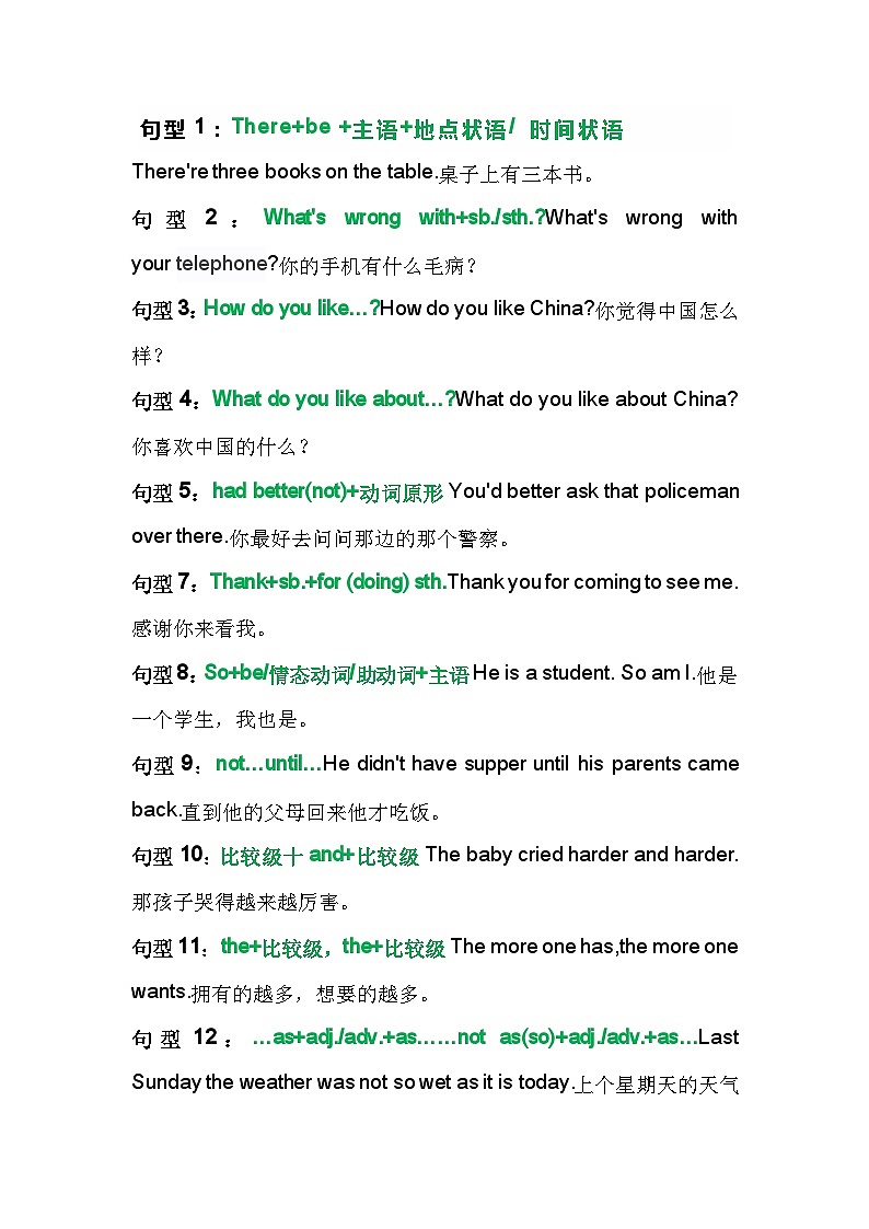 初中英语考试50 个必考句型第1页